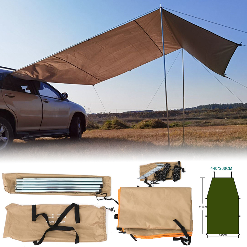 440 x 200cm bil sidely skygge camping bil tagtelt markise vandtæt uv campingtelt bil tag regnsejl