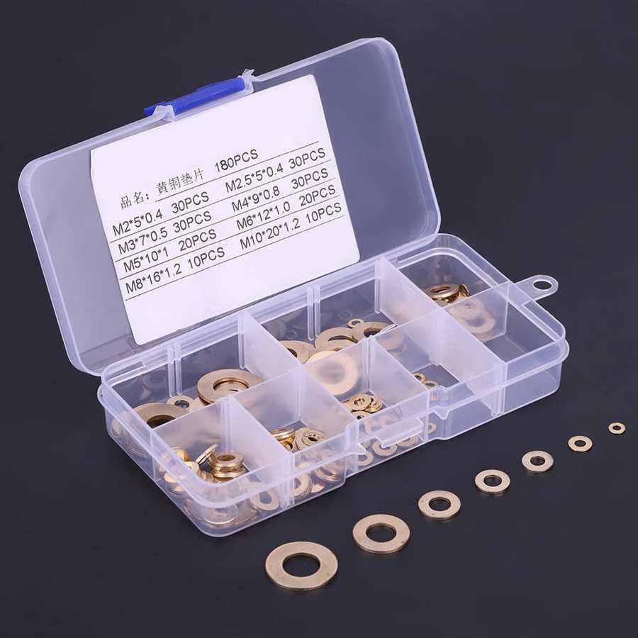 170Pcs/Box Brass Flat Washer Assortment Set M2/M2.5/M3/M4/M5/M6/M8/M10