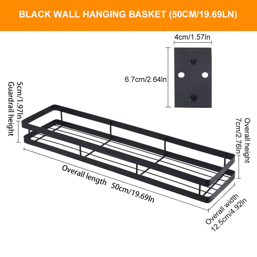 Stainless Steel Wall Mount Rack Thickened Floating Shelves Home Organizer for Kitchen Bathroom: black 50cm