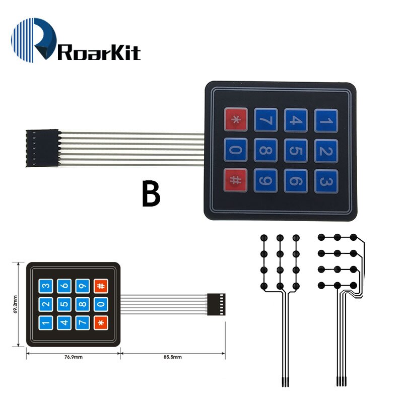 1*2 3 4 5 tastknapper membranbryter 3*4 4 x 5 matrix array tastatur 1 x 6 tastatur med led kontrollpanel pad gjør-det-selv-sett for arduino: B