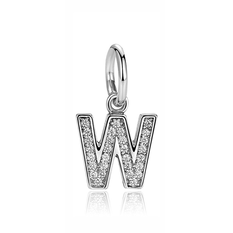 Original 100% de Plata de Ley 925 del encanto del grano de A-Z cartas colgante encantos alfabeto pulseras de las mujeres la fabricación de la joyería DIY: W