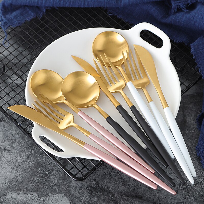 24Pcs Cutlery Set Kitchen Tools Gold Dinnerware Set Stainless Steel Knife Fork Spoon Tableware Set Home Table Decoration Gold