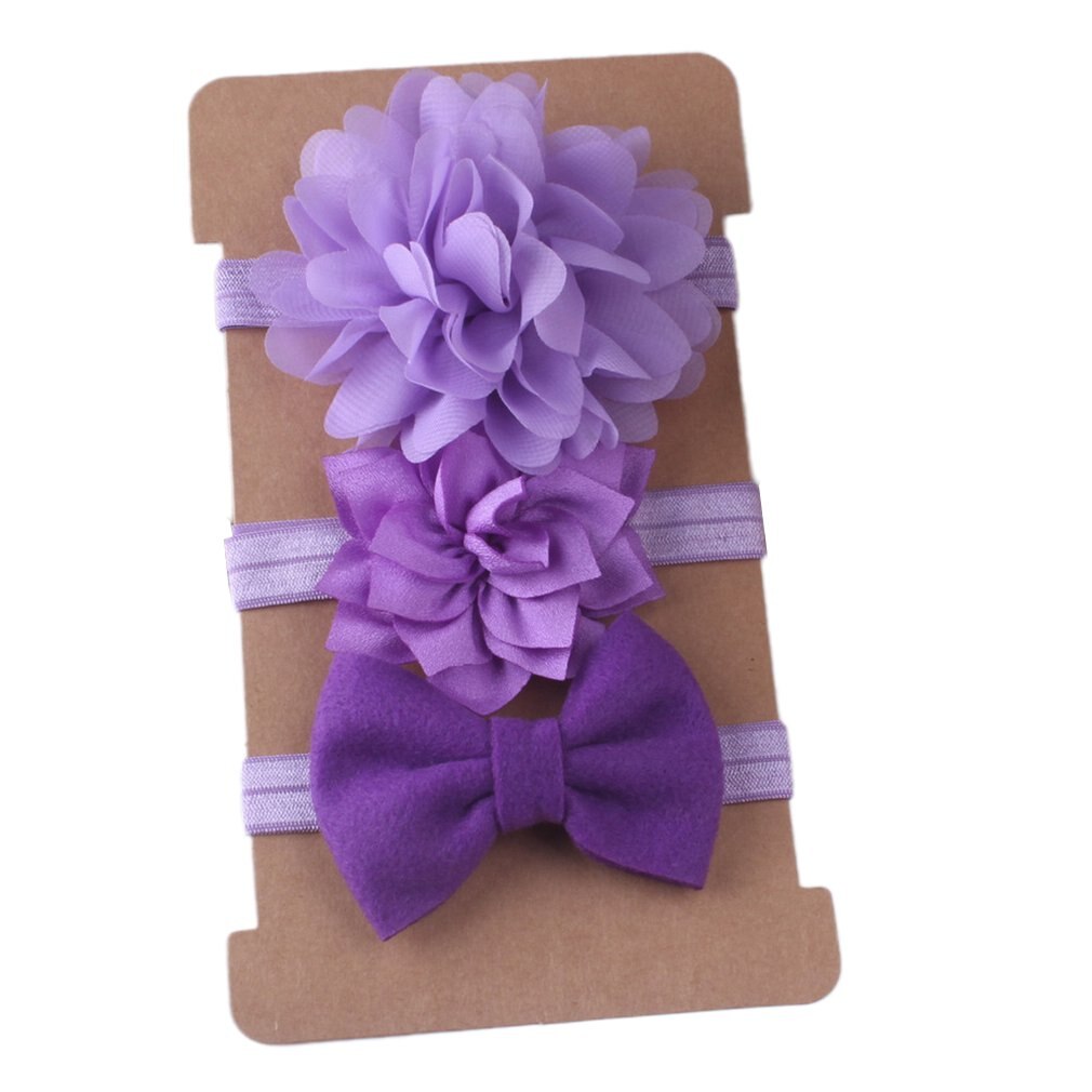 3pcs/set Headband Girls Hair Accessories Lovely Baby Turban Flower Turban Bow Elastic Hairband Baby Princess Christmas Day: Plum