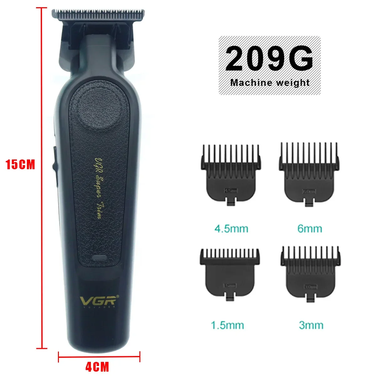 VGR V-995 tondeuse à cheveux professionnelle pour hommes DLC t-blade à faible bruit lame en céramique sans fil tête d'huile tondeuse à cheveux Machine de finition