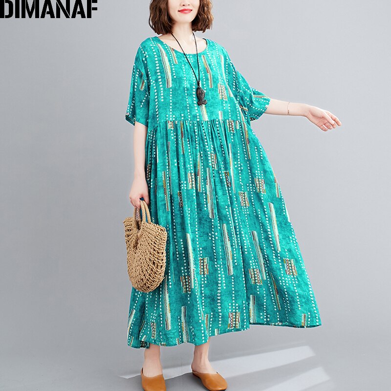 Dimanaf plus size vestido feminino verão vestido de verão algodão dot print vestidos solto plissado senhora maxi vestido 5xl 6xl roupas tamanho grande