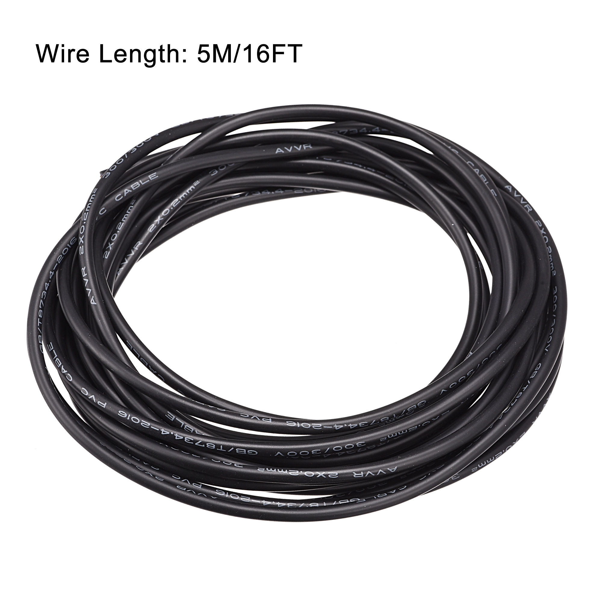 Uxcell Extension Wire Power Cable Copper Conductor 2 Core 24 AWG 16ft Black, Pack of 1