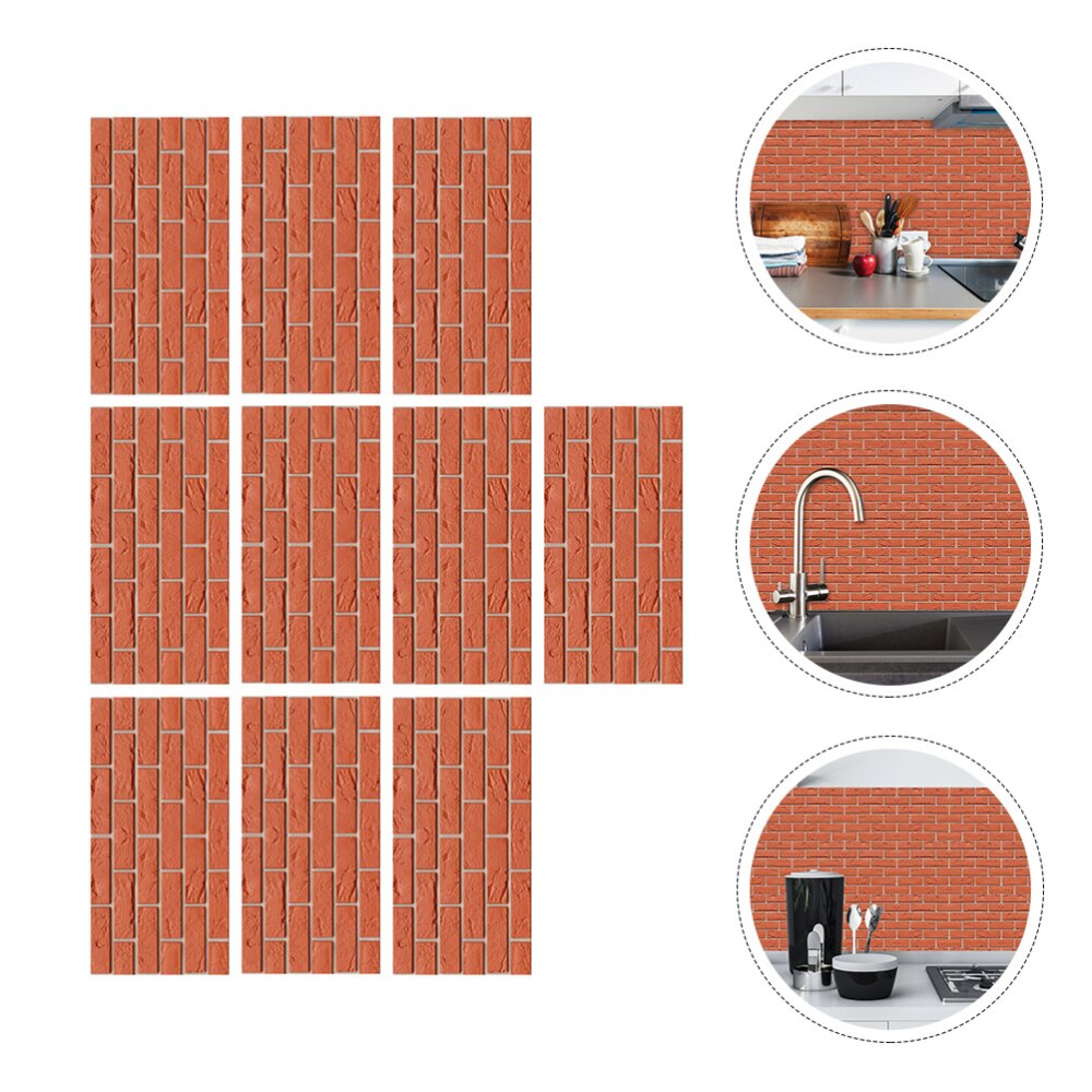 10Pcs Red Brick Stickers Kitchen Bathroom Wall Stickers Vintage Wall Murals