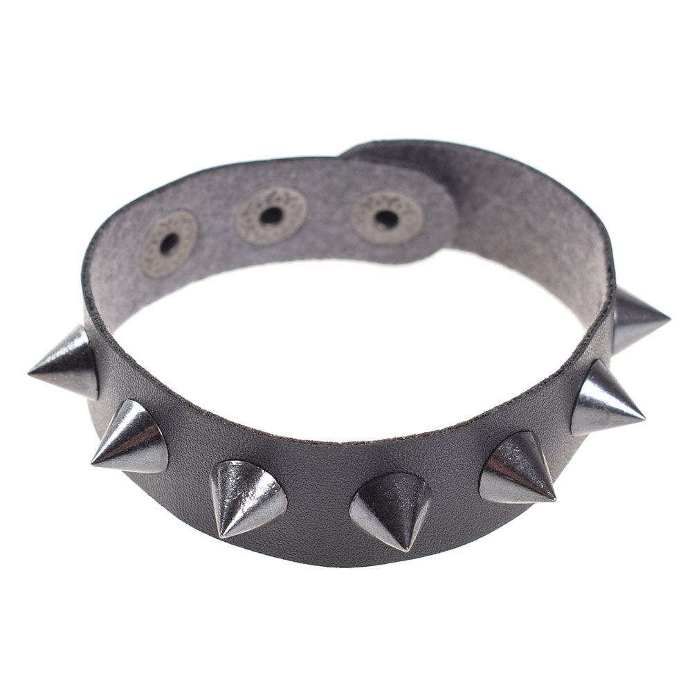 Pulsera Punk Unisex para hombre y mujer, brazalete de cuero negro con cono de remache de punta, estilo callejero para