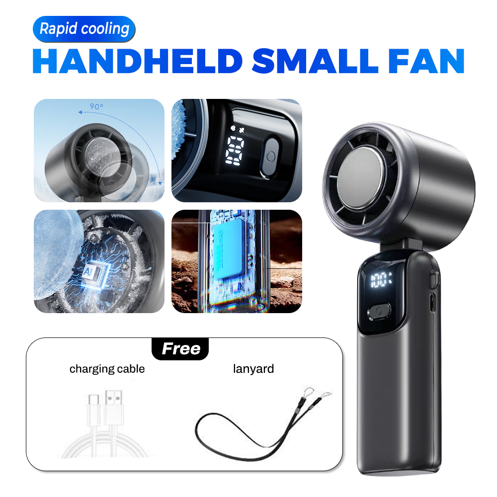 S17 Handheld Ice Fan Semiconductor Folding Ice Cooling Fan 100-Gear Adjustable LED Digital Display Travel Portable USB Mini Fan