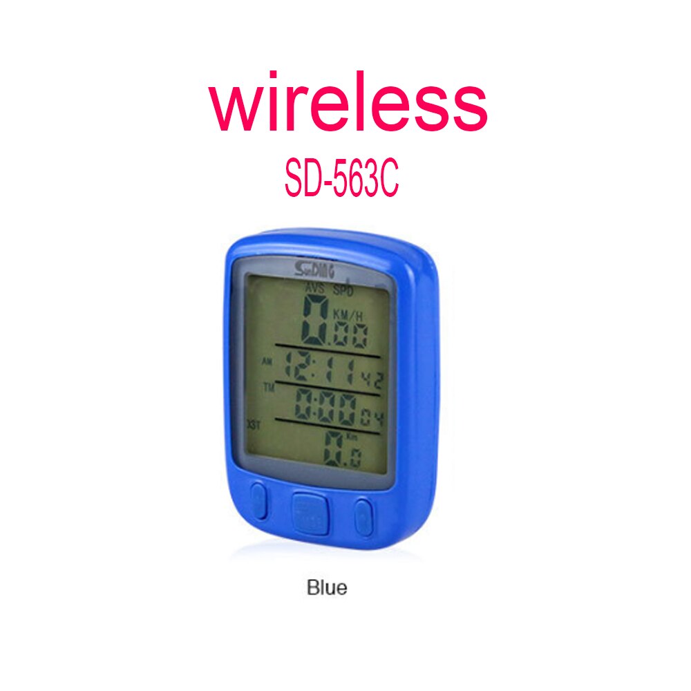 Sunding Road Bike Mountain Bike Stopwatch 563AC Bicycle Speed Meter Paper English Cable Wireless Night Light Mileage Speedometer: wireless 563C Blue