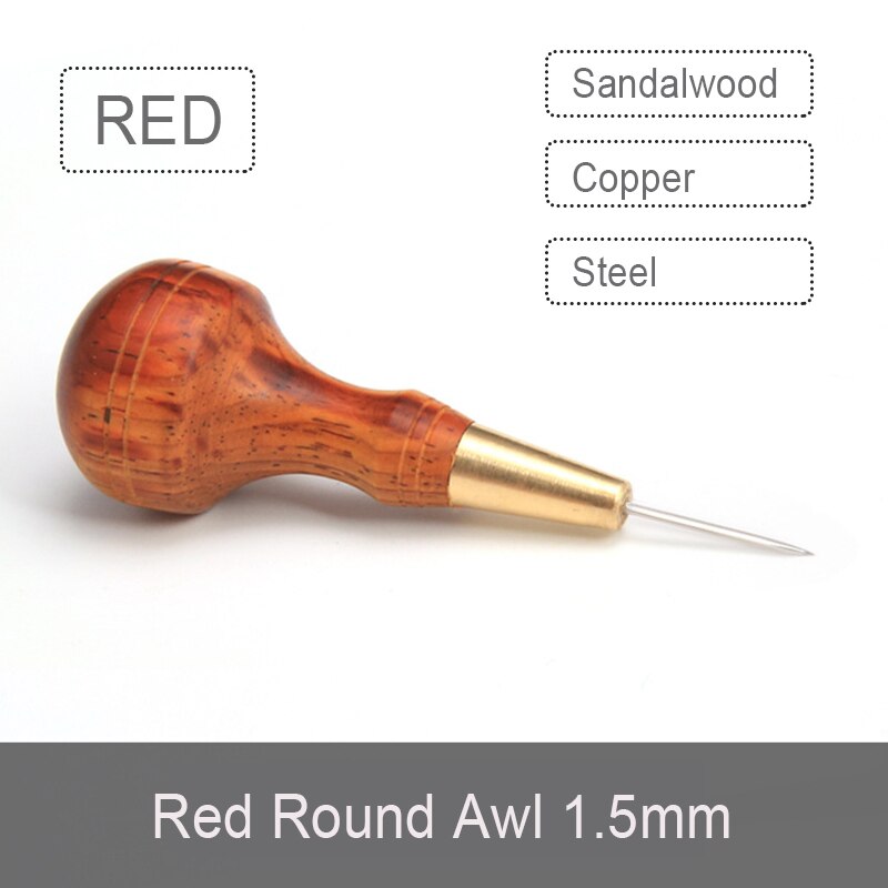 Poinçon de couture artisanal en cuir, manche en bois en forme de diamant, 1.5mm 3mm 4mm 5-6mm, outils de couture faits à la main, bricolage: Red round 1.5mm