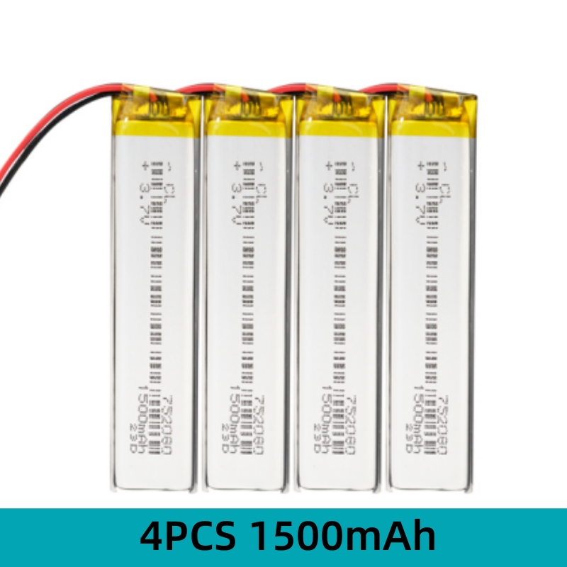 1500 mAh z.SHTV 752080 Lithium-polymeer Li-ion batterij voor speelgoedgps, mp3, mp4-luidspreker, kaartlezer, vervanging van de camerabatterij.: GRIJS