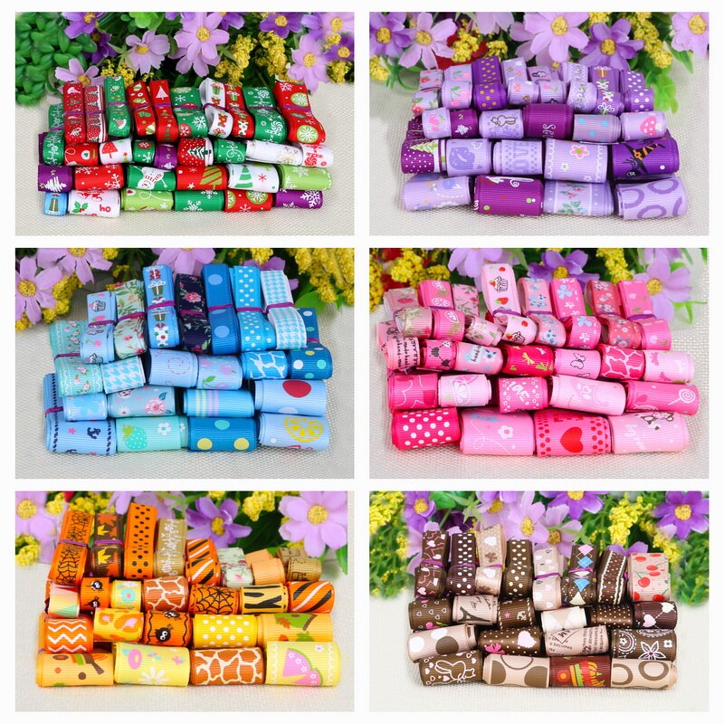 12y/lot (1y/stijl) willekeurige Gemengde Grootte/Stijl Grosgrain Satijnen Lint Voor Wedding Christmas Party Decor DIY Ambachtelijke Materialen
