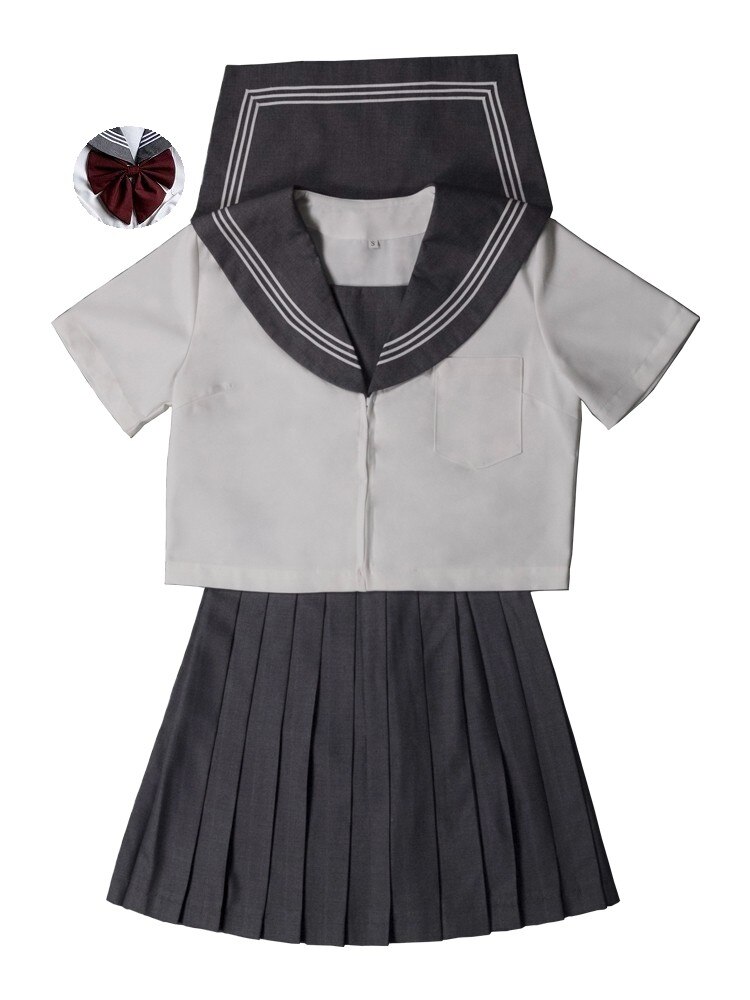 Orthodox college style Japanese student uniform JK Uniform suit GREY suit orthodox sailor suit pleated skirt class suit: SHORT SLEEVE SET / L