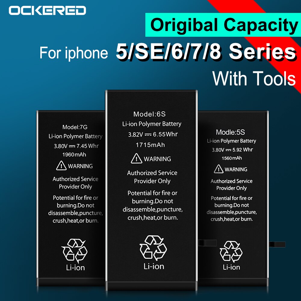 Ockered Batterie Für iPhone 6 6s 5s SE Original Kapazität Bateria Ersatz Batterie Für iPhone 7 8 6SP plus Mit Kostenlose Tools