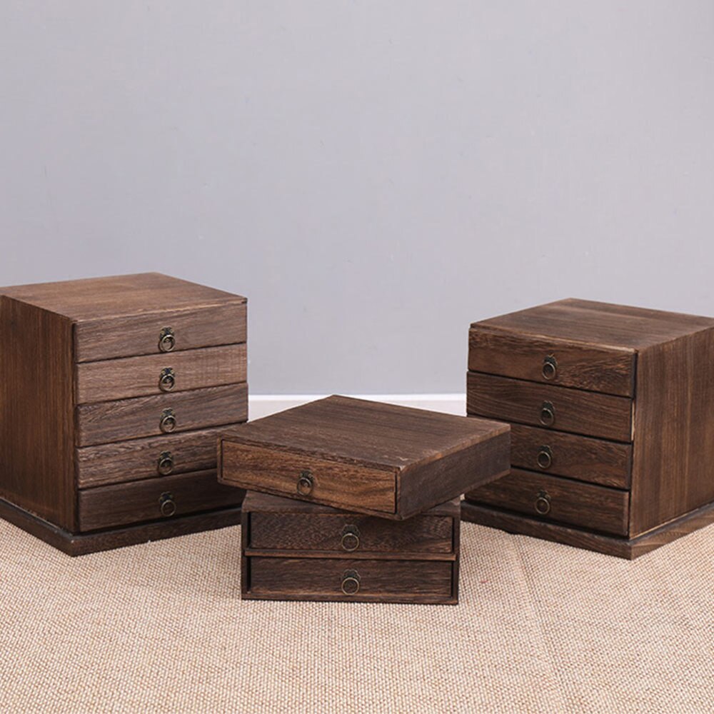 1 Set of Wood Tea Box Tea Chest Box Drawer Tea Box Wood Storage Tea Cake Drawer