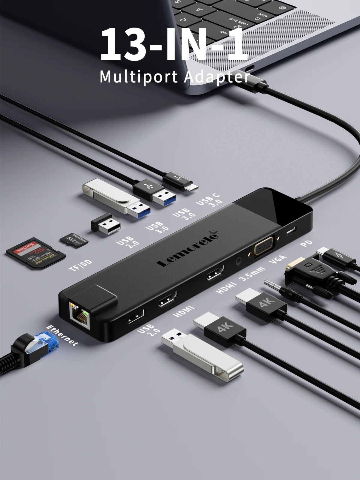 Koncentrator 4K USB USB C do podwójnej stacji dokującej HDMI VGA Gigabit Adapter USB 3.0 VGA Czytniki kart SD do laptopów z systemem Windows