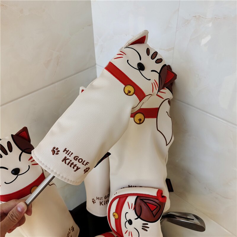 Mooie Kat Golf Driver Woods Hoofd Covers Cartoon Dier Fairway Hybrid Putter Pu Leather Putter Headcovers Golf Covers