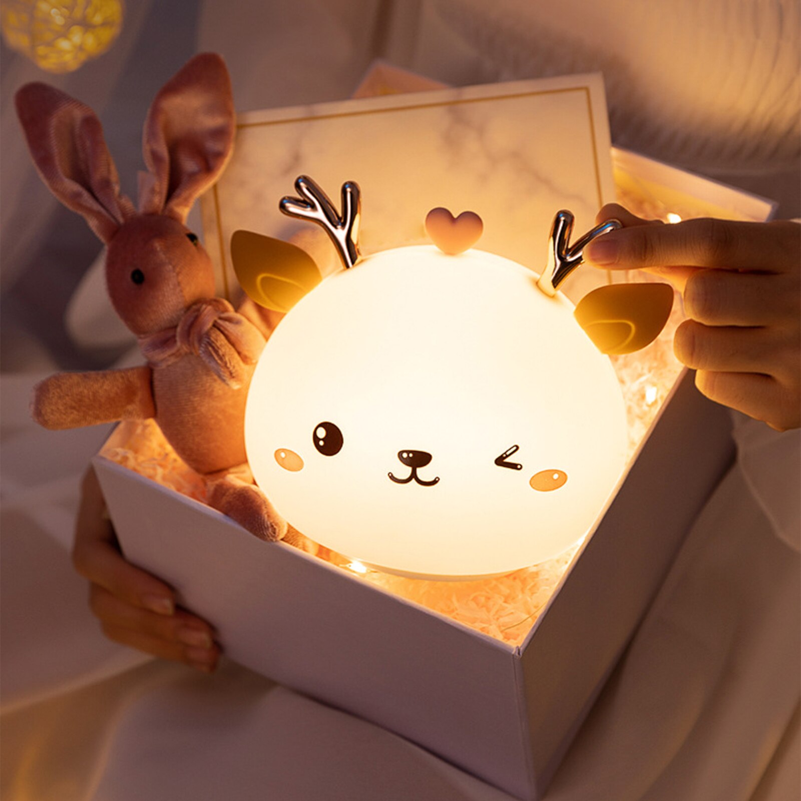 Children Pat Lamps Rechargeable 1800mah Deer Night Lamp 7 Light Colors Soft Silicone Touch Light Adorable Deer Shape Night Light