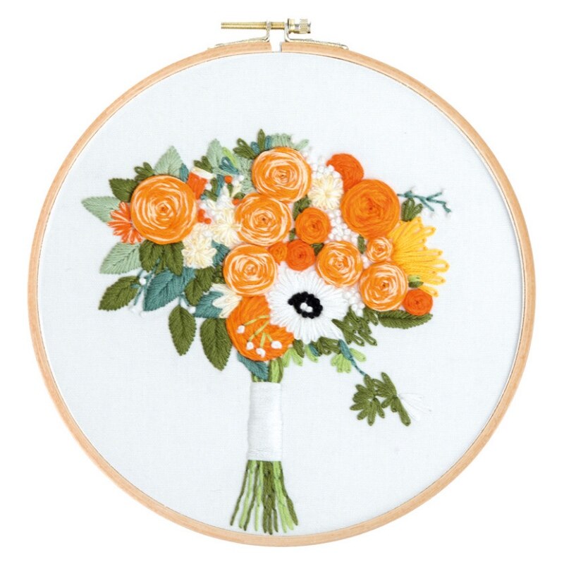 DIY Stamped Embroidery Starter Kit Handmade Embroidery Bouquet Material Package Embroidery Cloth Color Threads Tools Kit: A8