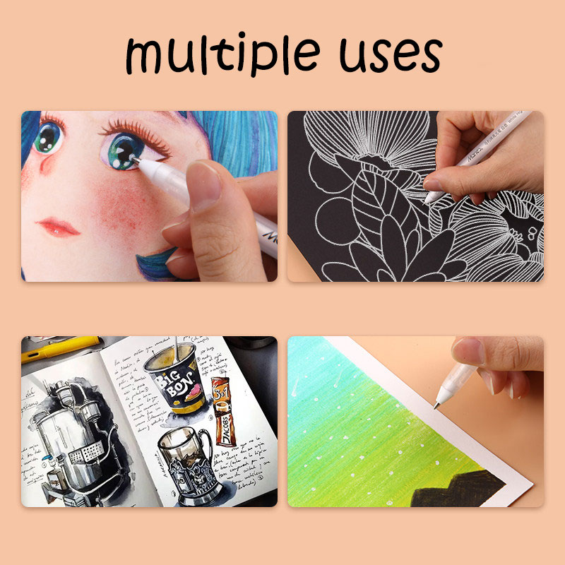 5 st 0.8mm vit ink gel penna highlight markör penna fin spets för student brevpapper ritning konst skrivande skolmaterial