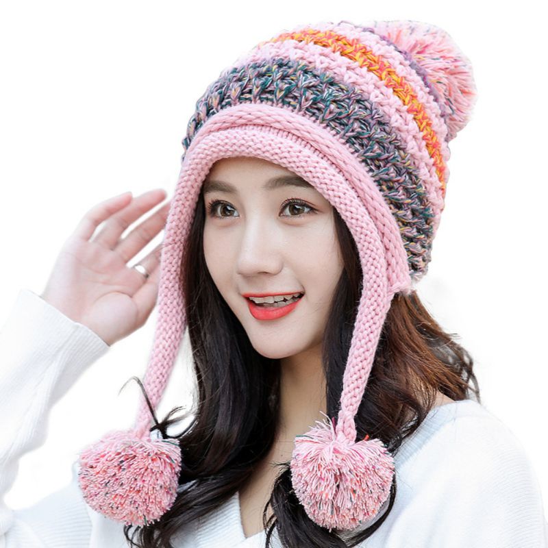 Women Winter Knitted Beanie Hat Cold Weather Warm Skull Cap Cute Casual Girls Knit Cap: Pink