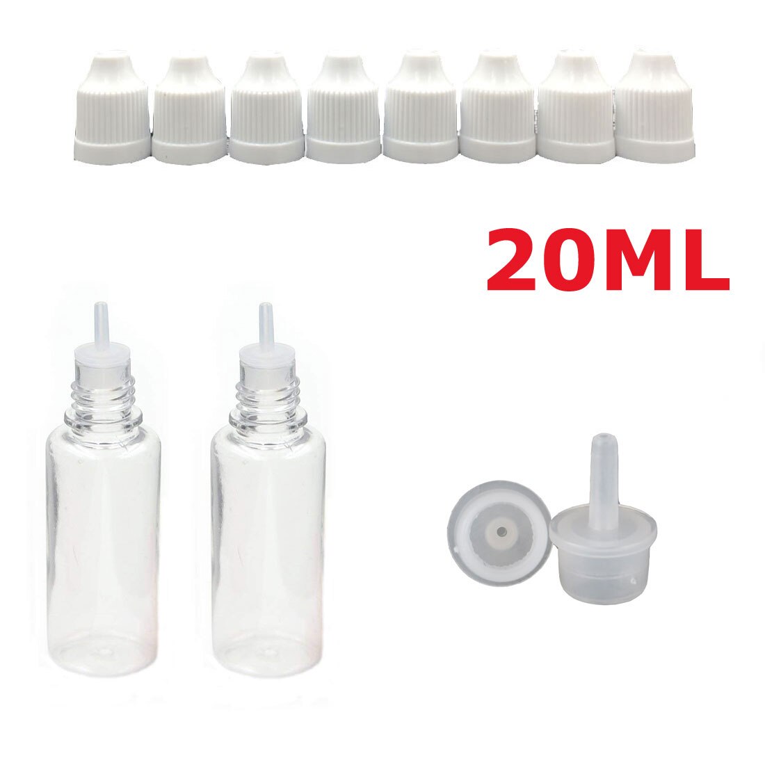50PCS X 3ML-100ML PET Clear Dropper Bottles Empty Plastic Juice Eye Liquid Refillable Containers with Black Caps Dropper Tips: 20ML x 50PCS
