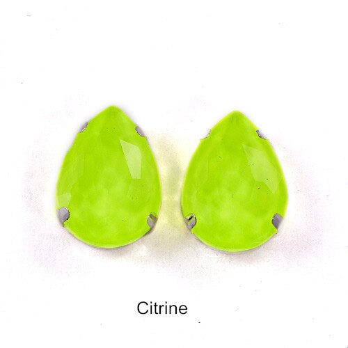 20 stuks 13 x 18mm glazen kleurrijke neon naai-strass steentjes met klauw die 's nachts glinsteren met ultraviolet licht voor kledingstukken  b1318: Citrien
