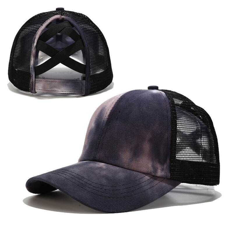 Gorra de béisbol con coleta para mujer, gorro de béisbol con estampado de coleta, Cierre trasero, malla transpirable, estilo Hip Hop,: Cross-Black