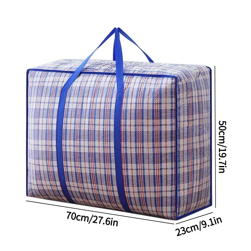Bolsa tejida a rayas, almacenamiento de gran capacidad, bolsas móviles, ropa, colcha, manta, paquete de embalaje de equipaje, bolso con cremallera, organizador para el hogar: violet