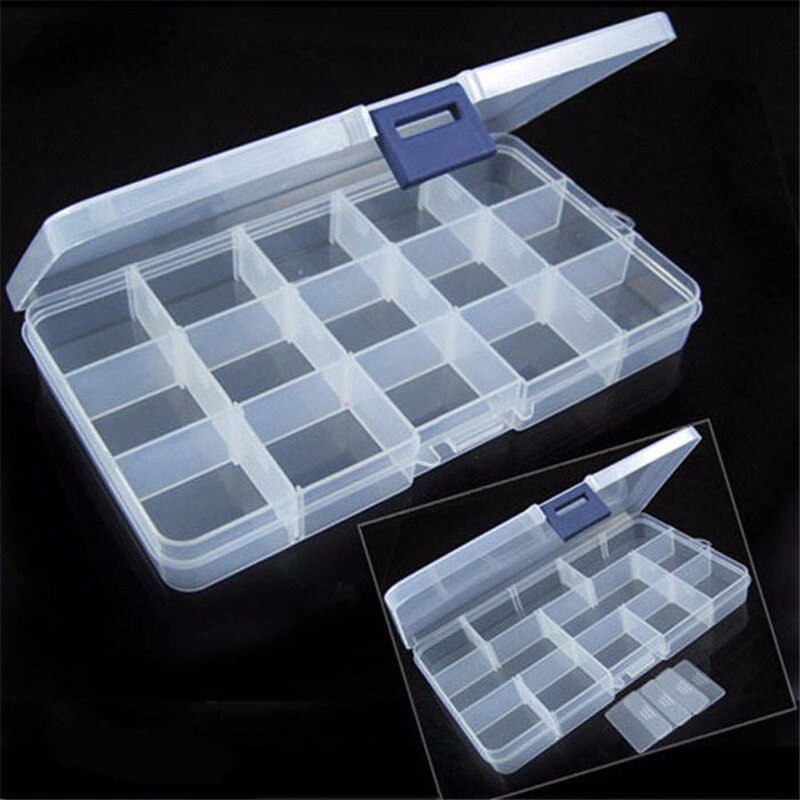 1Pcs Plastic 15 Grids Opbergdozen Slots Verstelbare Verpakking Transparante Tool Case Craft Organizer Box Sieraden Accessoires