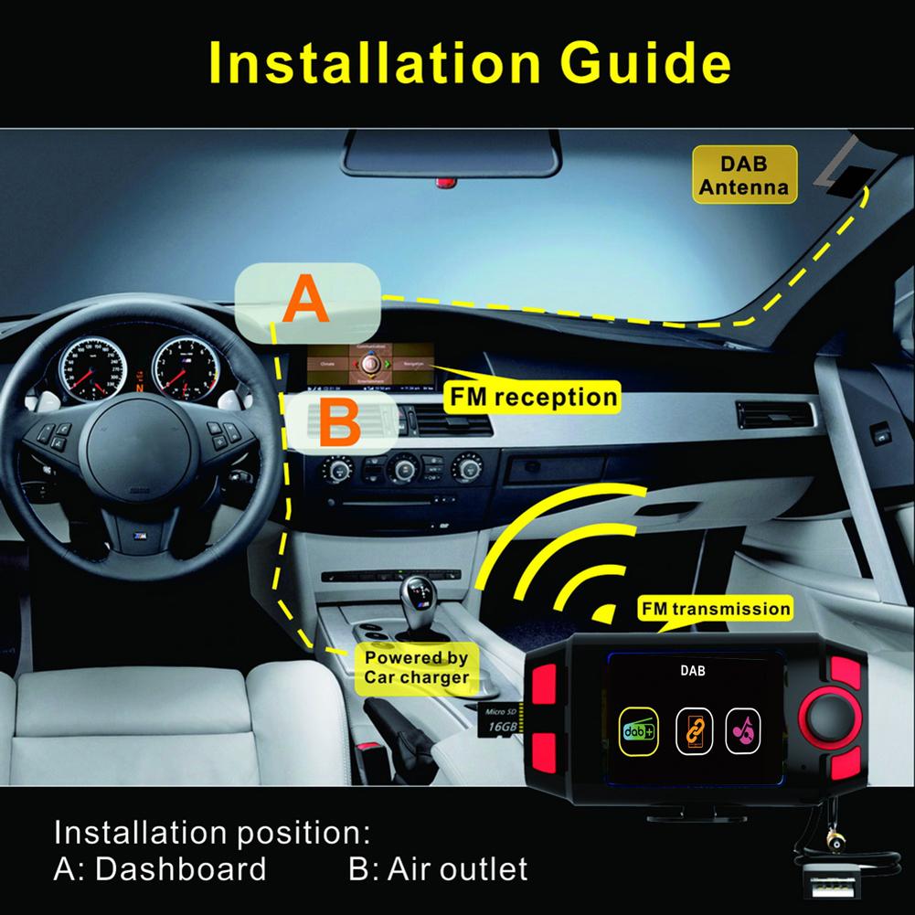 Car DAB+/DAB Radio Adapter Car FM Transmitter With 2.4 Inch Display And Bluetooth Car Mount MP3 Player Color Screen