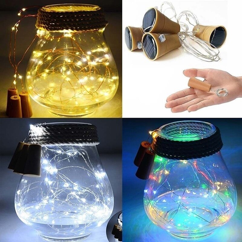 Solar Powered Wine Bottle Cork Shaped LED Copper Wire String Outdoor Light Garland Lights Festival Outdoor Fairy Light 1M/2M