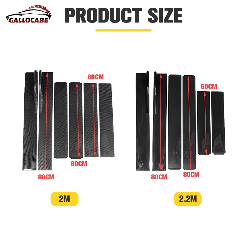 6PCS 2m/2.2m Universal Side Skirts Extension Rocker Panels Lip Splitters Bumper Car Styling For BWM Benz For Toyota Tesla For VW