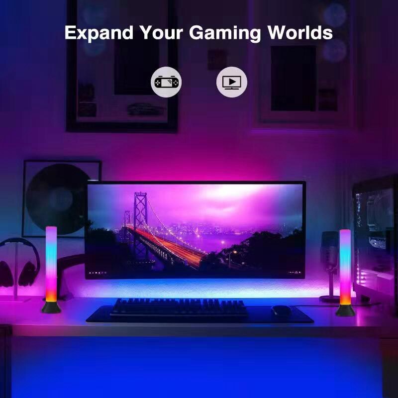 ! LED Ambient Light Bar, 2 Pcs Smart RGB Gaming Lamp Lighting With Music, TV LED Backlight USB Immersive Mood Light For
