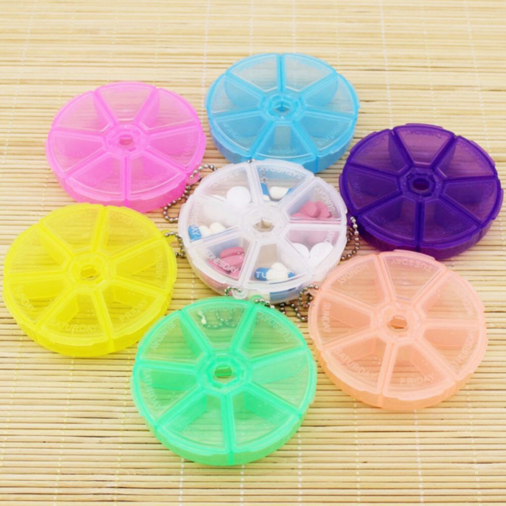 7 Days Weekly Pill Box Dispenser Round Tablet Pill Holder Dispenser Solitters Box For Travelling Organizer Container