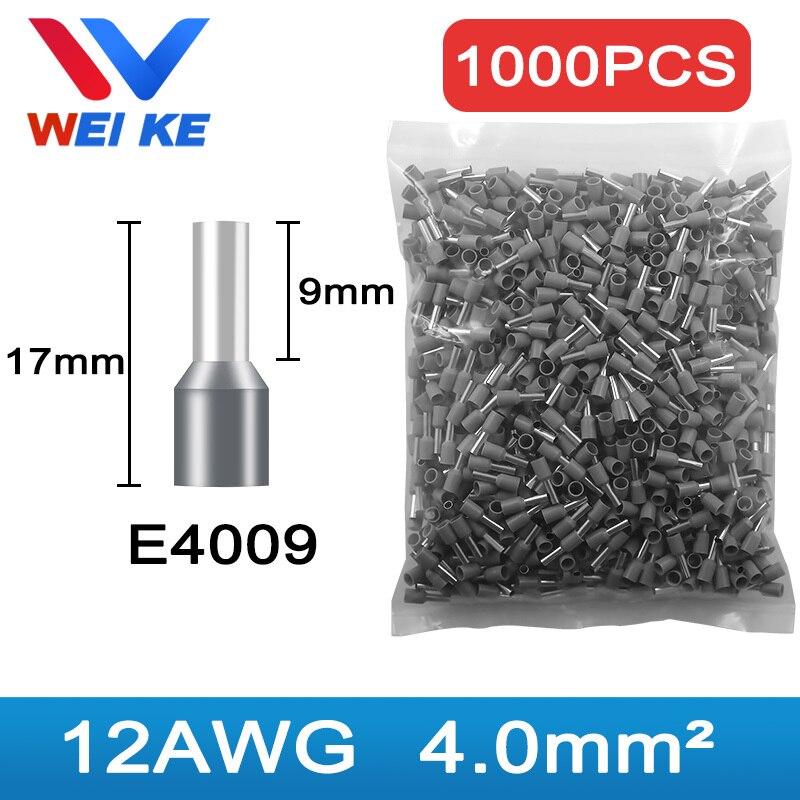 1000PCS/ Pack E0508 E7508 E1008 E1508 Electrical Wire Connectors Insulated Cold Pressed Terminal Ferrules Tubular Crimp Termin: E4009 - 1000PCS