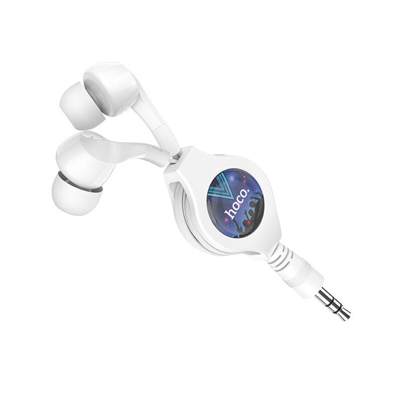 Hoco 3.5mm super bass oordopjes met draad, hoofdtelefoon voor iphone, samsung, xiaomi, oordopjes met microfoon, draagbare gamingheadset met intrekbare microfoon: Wit
