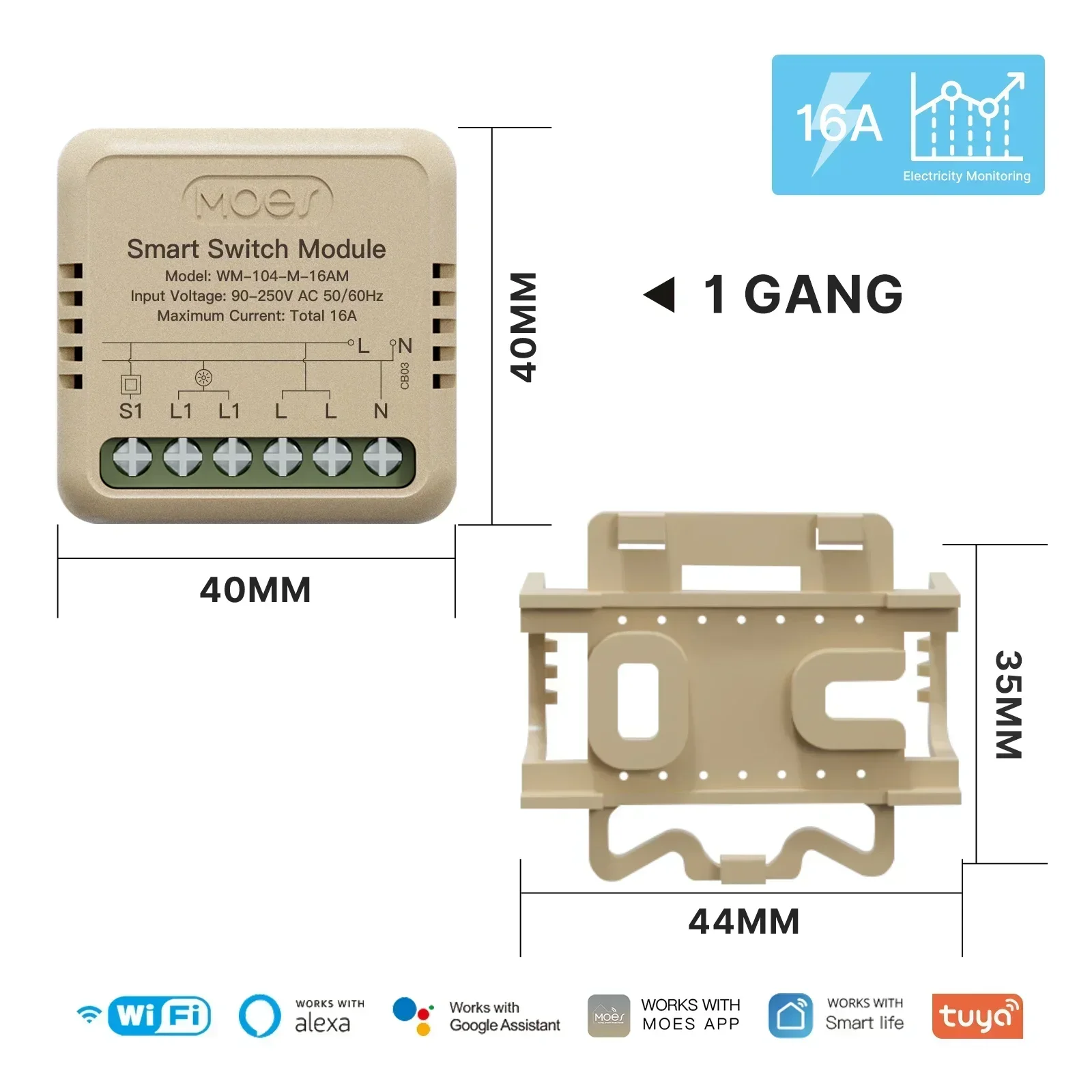 MOES Star Ring Series Mini Tuya WiFi/Zigbee interruptor inteligente módulo DIY interruptor de luz 1/2 Gang Control remoto trabajo Alexa Google Home: Gris