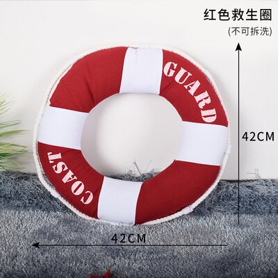 Coussins décoratifs méditerranéens en peluche traversin chaise de bureau coussin décoration de chambre de bébé doux Plusy jouet: red life buoy