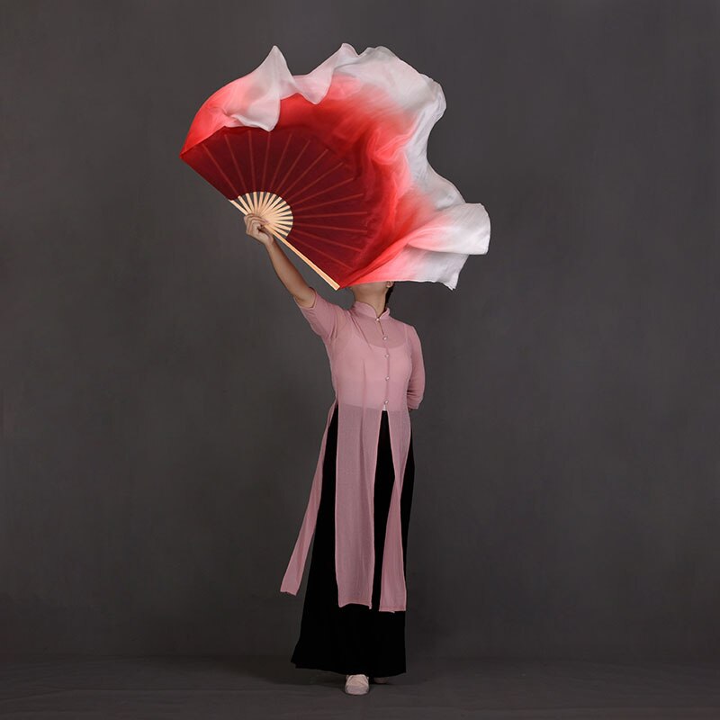 Burgundy White Silk Veil One Pair Women Large Colorful Flowy Silk Dance Flutter Fan Veil Hand Painted Flag Streamer Belly Dance