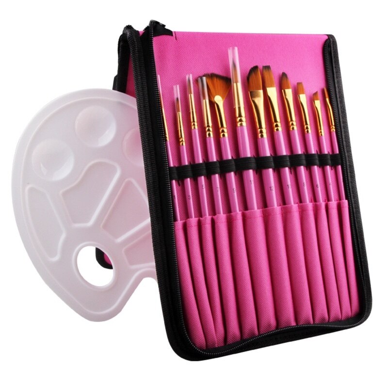 12pcs de Pintura do Artista Escova Conjunto com o Saco de Lona Pintura Paleta de Aquarela Pincel Acrílico Desenho Pintura A Óleo Materiais de Arte: Vermelho