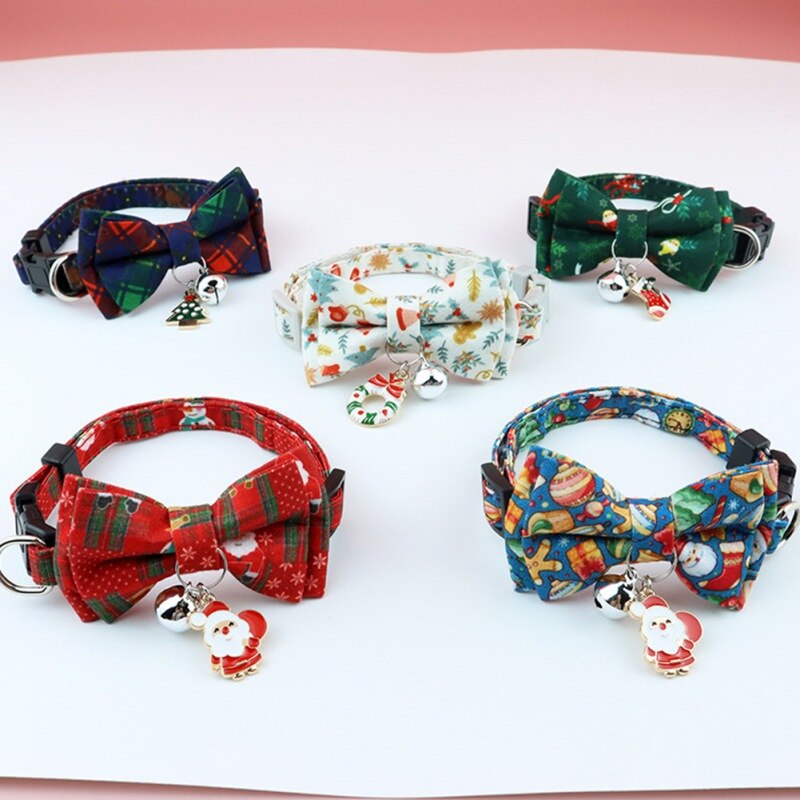 Jul hund katthalsband justerbara halsband utbrytning med bell rosett knut valp kattunge bowtie hund klär ut