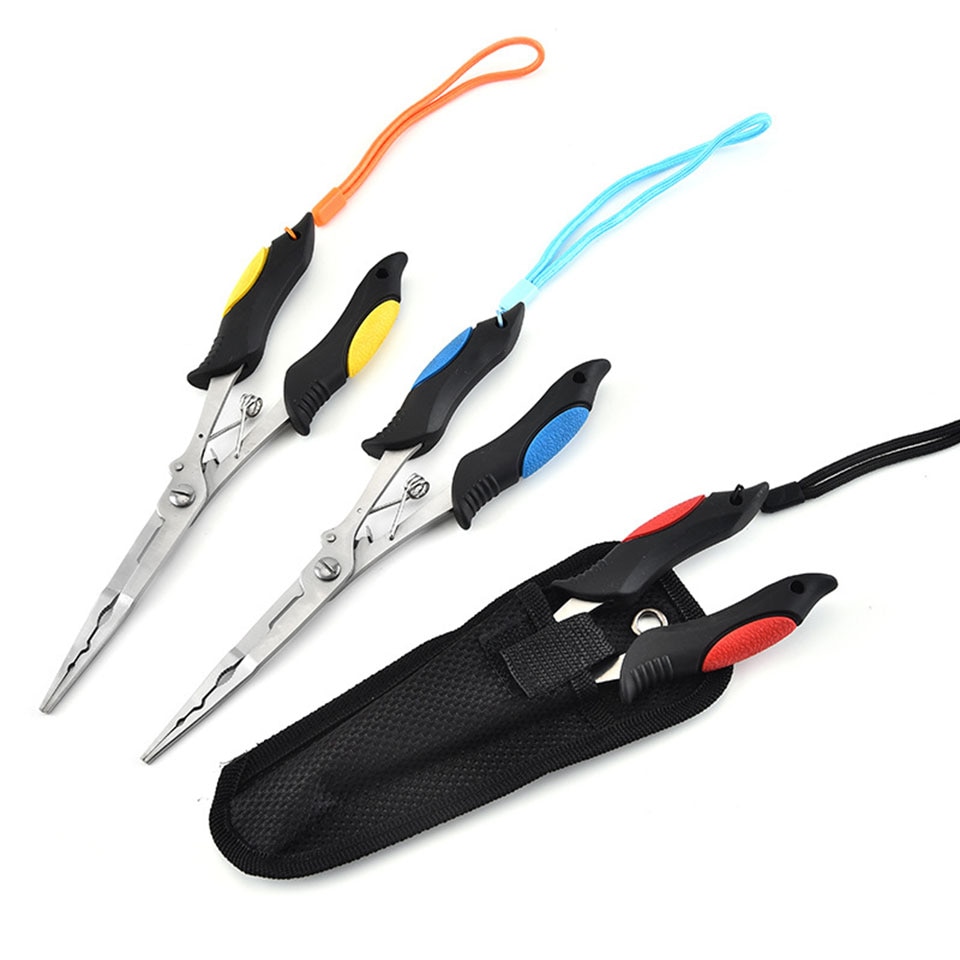 Fisketang alt-i-ett krokfjerner/linekutt/trykkring 18cm kroppsgummi, mykt håndtak i rustfritt stål