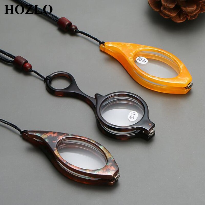 Colgante plegable para gafas de lectura, lupa portátil para prevenir pérdida, collar redondo/ojos de gato, gafas de prebicia, con cadena
