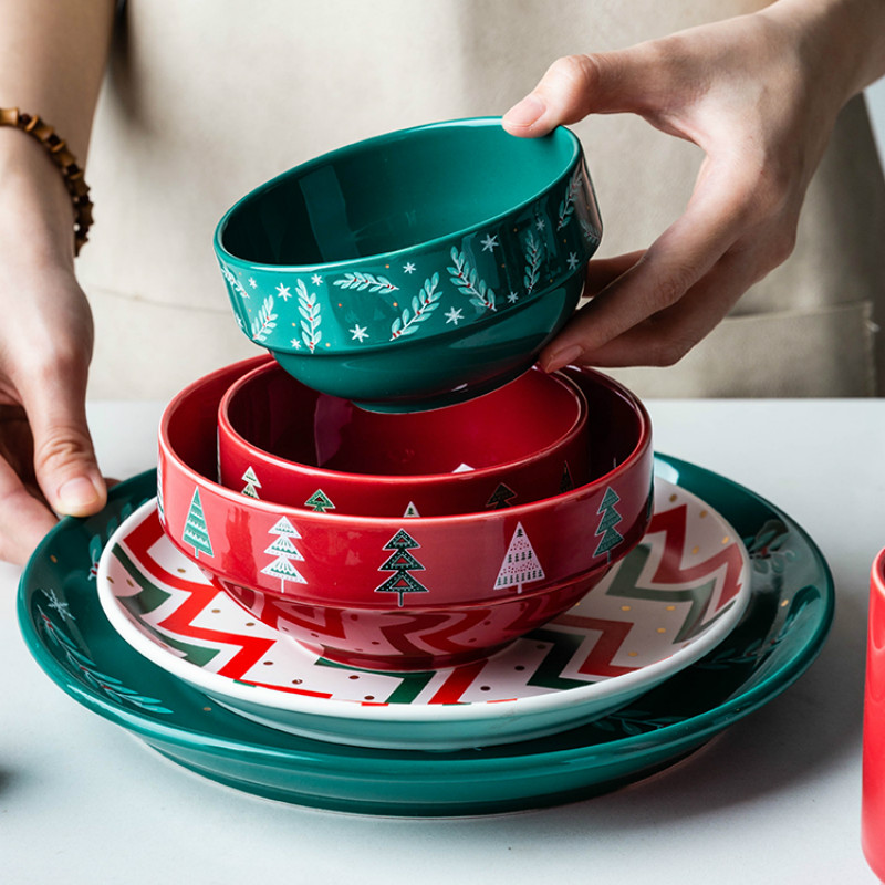 Plato plano con personalidad, tazón de sopa para el hogar, de Navidad para parejas, vajilla, tazón de arroz, plato de comida occidental WF1206154