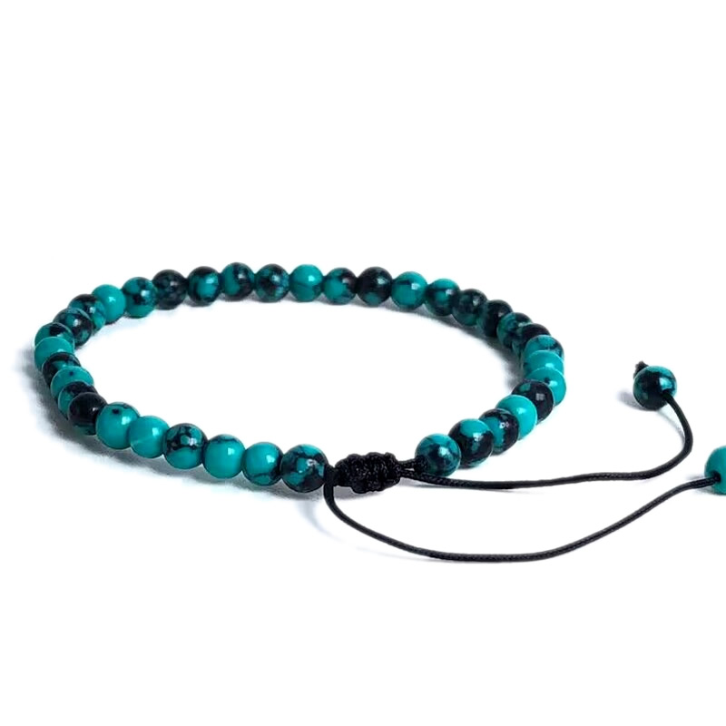 4mm Stone Beads Adjustable Bracelet For Men Shell turquoise malachite Chalcedony Onyx Woven Bracelets Women Yoga Jewelry: Rhodium Plated