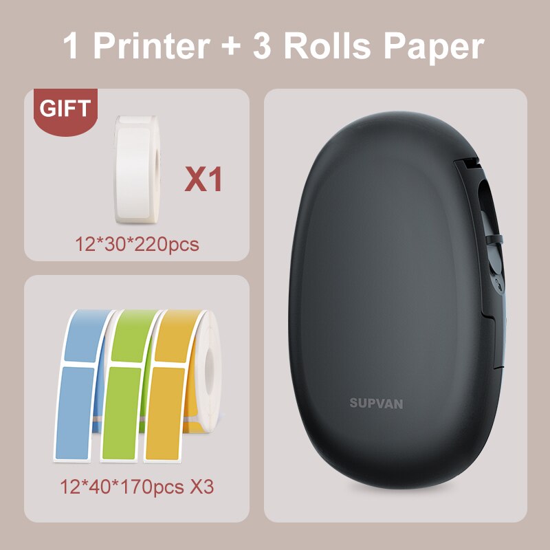 Supvan E10 Black Labeler with Paper Bluetooth Thermal Printer Labeling Machine Mini Sticker Printers Wireless Smart Label Maker: E10Black5