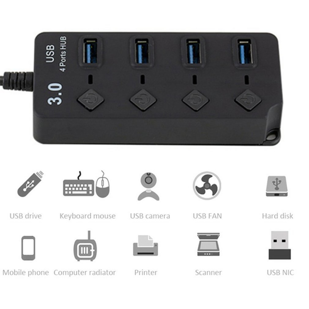 Usb 3.0 splitter 4 -poorts hub met sleutelschakelaar ultrasnelle gegevensoverdracht 4 -poorts hub zwart zonder voeding