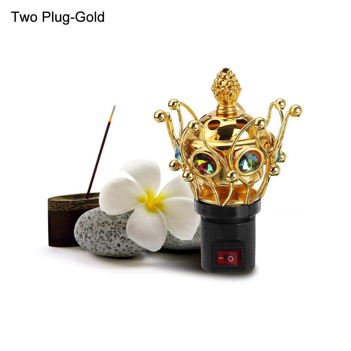 Wiht UK/EU Plug Portable Mini Electric Bakhoor Burner Incense Metal Burners Square Pearl incense electric incense burner: Eu plug gold MB-008